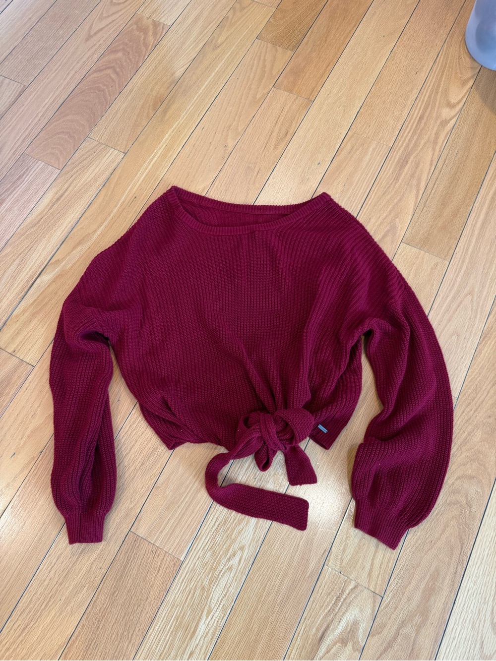 Hollister Wine Tie-Front Ribbed Knit Top